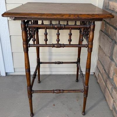 Victorian Spool And Stick Square Oak Parlor Table
