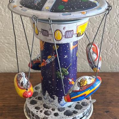 Vintage Schylling Tin 7" Spinning Rocket Carrousel 