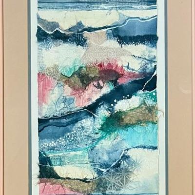 Original JoAnn Brown Abstract Mixed Media In Glass Front Frame