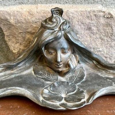 Vintage Joaquin Metal Female And Lily Pad Ink Well