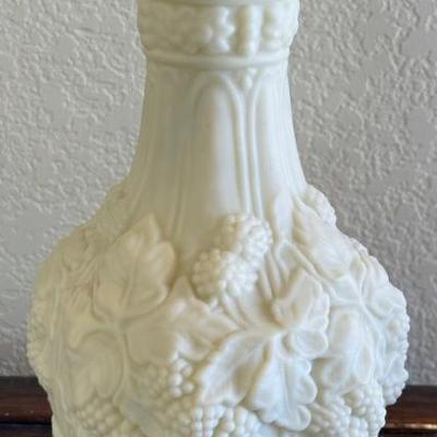 Vintage Imperial Glass Loganberry Milk Glass Vase Grape Motif 
