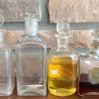 (4) Glass Perfume Bottles With Stoppers - Lightner's, Lubin, Dabrooks, And Palmer