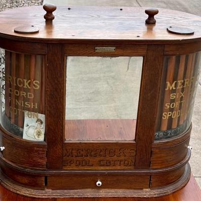 Stunning Antique Solid Oak 1897 Merricks Six Cord Soft Finish Spool Cotton Cabinet