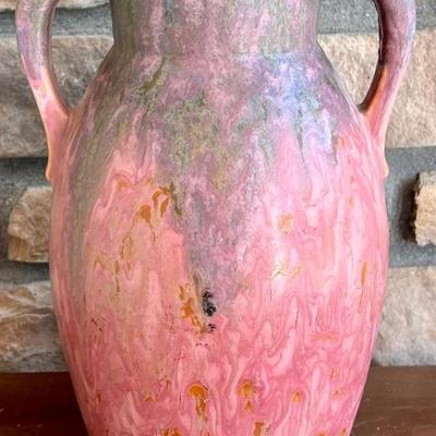 Early Roseville 12.5" Double Handled Carnelian Vase 444