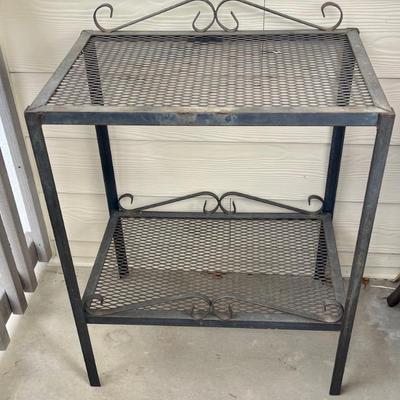 Vintage Solid Wrought Iron Two Tier Plant Stand