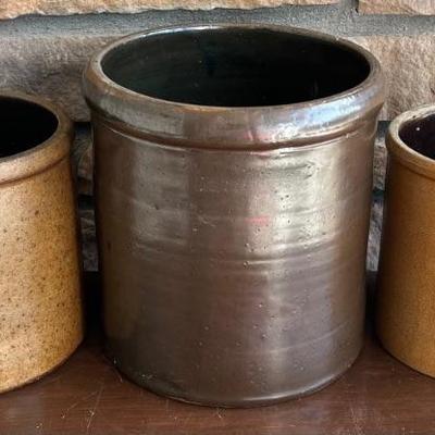 (3) Vintage And Antique Small Stoneware Crocks - (1) Brown Glaze