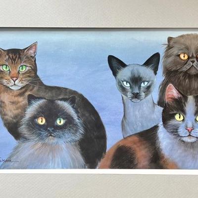 Carol Newsom Out Of Frame Cat Original Signed Pencil And Water Color 