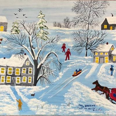 Original Mary Greene 1988 Oil On Canvas " Fun In White" Out Of Frame
