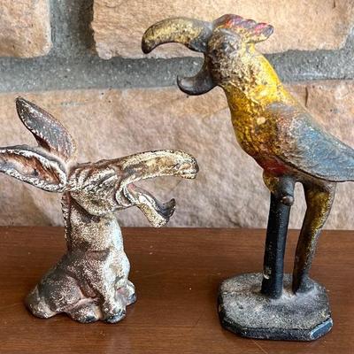 (2) Vintage Cast Iron Donkey And Parrot Bottle Openers