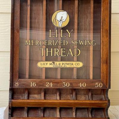 Antique Lily Mercerized Sewing Thread Oak Cabinet Lily Mill & Power Co (as Is) 