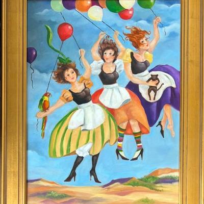Original Carolyn Evans Campbell Signed " Fly, Fly Away" Oil On Canvas In Custom Frame