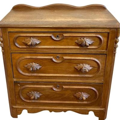 Antique Carved Walnut 3 Drawer Chest