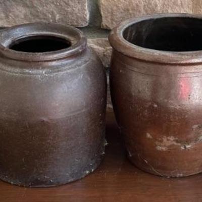 (4) Vintage And Antique Brown And Glazed Stoneware Crocks