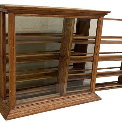 Antique A. N. Russell & Sons Solid Oak And Glass Side Pull Ribbon Cabinet With Original Plaque Illion New York