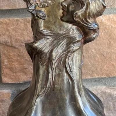 Art Nouveau 16.5" Francesco Flora Bronze Tone Metal Vase
