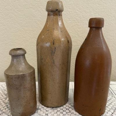 (3) Antique Salt Glazed Stoneware Ginger Beer Bottles