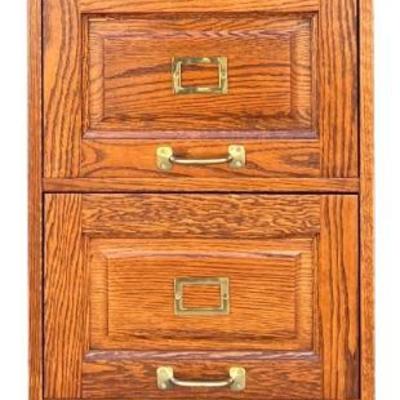 Vintage Winner's Only Oak And Veneer 4 Drawer Deep Filing Cabinet With Brass Hardware 