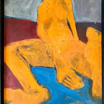 Vintage Abstract 29.75" X 38" Oil On Canvas In Wood Frame
