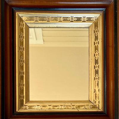 Antique Walnut Deep Framed Mirror With Decorative Gold Trim
