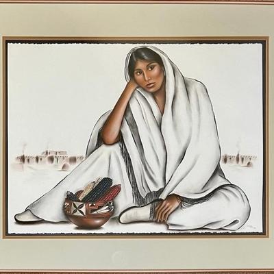 Original Sheila Hill 1985 " Faraway Dreams" In Custom Glass Front Frame (as Is)