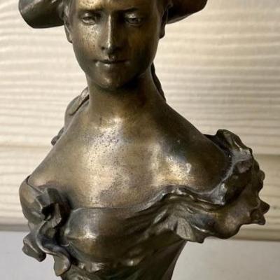 Vintage 10.5" Brass Tone Metal Female Bust