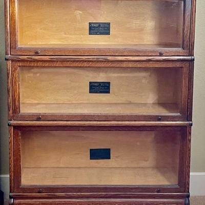 Antique Fred Macey Sectional Bookcase 3 Stack Lawyers Glass Front Bookcase  With Base 
