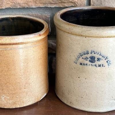 (2) Antique Crocks - 3 Gallon Macomb Pottery Co. And Unmarked 2 Gallon