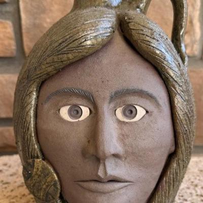 1991 Michael And Melvin Crocker Indian Head Pottery Jug 