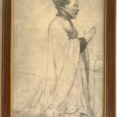 Antique Glass Front Wood Framed Print " Jeanne De Boulogne Duchess Of Berry"  Copy Wright FH