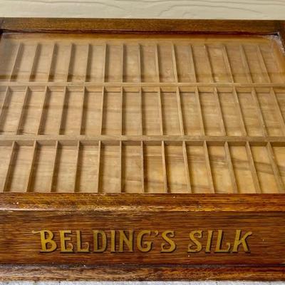 Late 1800's Belding's Silk Spool Oak 2 Drawer Display Cabinet