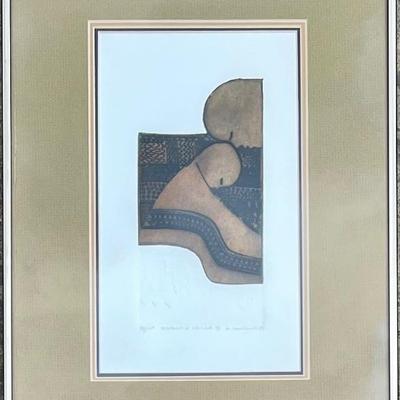 Small Mathias Muleme 1979 " Mother And Child II" Signed Limited Edition Print 44 Of 100 In Glass Front Frame