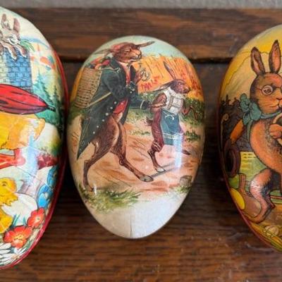 (3) Antique Germany Paper Mache Egg Candy Containers 