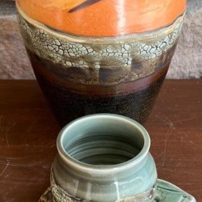 (3) 2009 - 2010 Meryl Sabeff Signed Studio Pottery Vase, Espresso Cup And Saucer