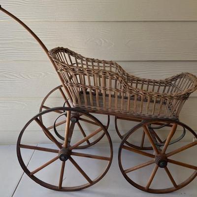Antique 25" Metal Wheeled Carriage Pram