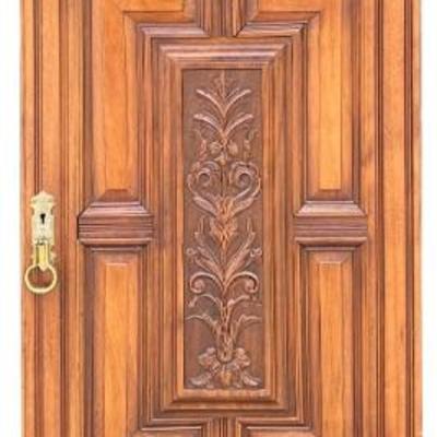 Antique 70.5" Single Door Cabinet With Carved Fronts And Adjustable Height Shelves (as Is) 2 Of 2