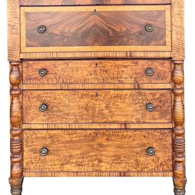 Antique Tiger Maple & Cherry 4-drawer Dresser 