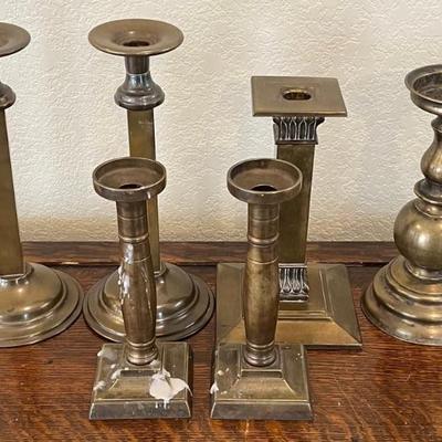 (6) Vintage Solid Brass Candle Holders - (1) Bradley Hubbard 