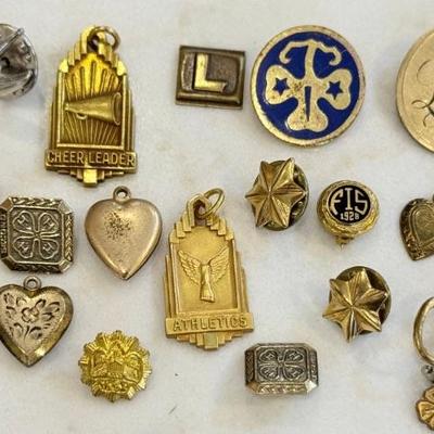 Lot Of Antique And Vintage Club Pins - 4H, Athletic Cheerleading, 1928, Lockets, And More