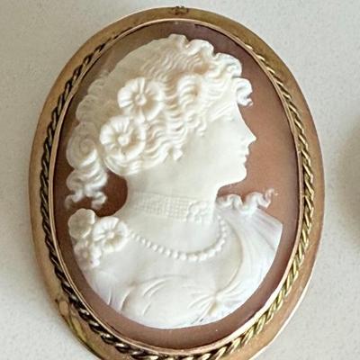 Antique Gold Filled Hand Carved Shell Cameo Pin Pendant 