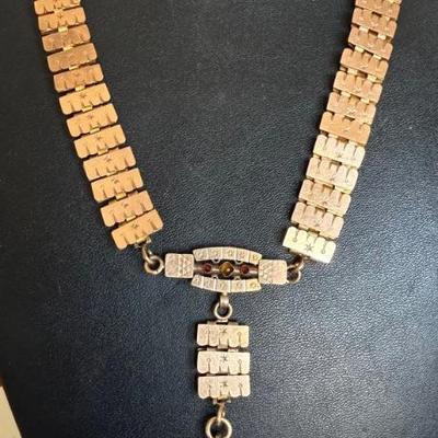 Incredible Victorian Gold Filled 18 Inch Book Chain Necklace With Locket - Garnet - Seed Pearl & Tigers Eye 
