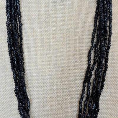 Antique Multistrand Black Glass Bead Mourning Necklace