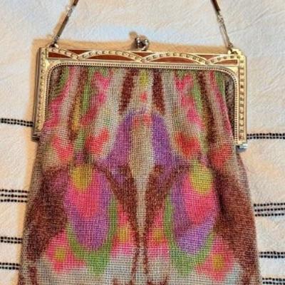 Gorgeous Antique Whiting And Davis Dresden Mesh Purse With Marcasite Frame And Silk Lining 