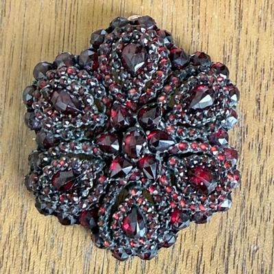 Large Rare Antique Bohemian Garnet Brooch Pendant (as Is) 