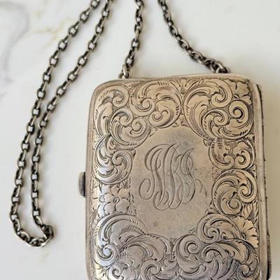 Antique Art Nouveau Sterling Silver Purse W Chain 3144 E - Total Weight 76.48 Gram 
