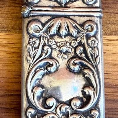 Antique Victorian Sterling Silver  Repousse Match Safe - Total Weight 8.91 Grams 