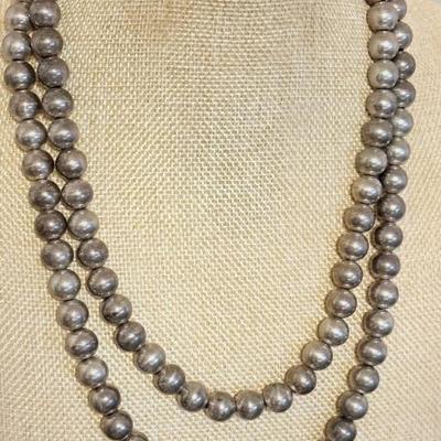 Incredible 42 Inch Vintage Taxco Mexico Sterling SIlver Ball Bead Necklace - Total Weight - 127.87 Grams