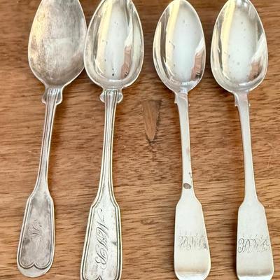 (4) Coin Silver Initialed Spoons - 79 Grams Total