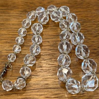 Art Deco 1920's Hand Cut Rock Crystal Graduated Bead Necklace