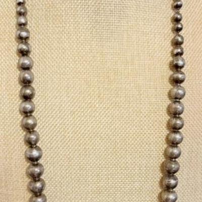 Antique Sterling Silver Mexico 42 Inch Graduated Ball Bead Necklace - 47.73 Grams 