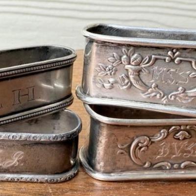 (4) Sterling Silver Napkin Rings (initialed) - Reed And Barton, And More - 60 Grams Total